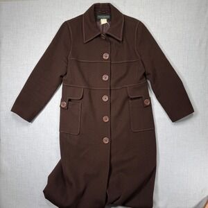 Vintage Harve Benard Trench Coat Button Front Brown Lined Long Jacket Petite